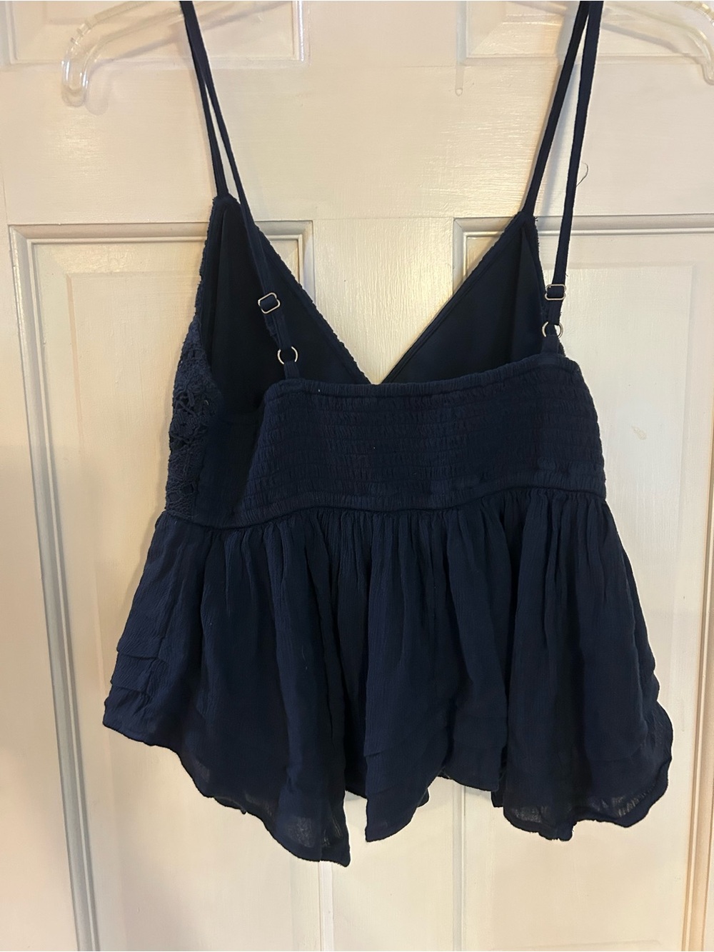 Hollister Navy Smocked Spaghetti Strap Peplum Camisole